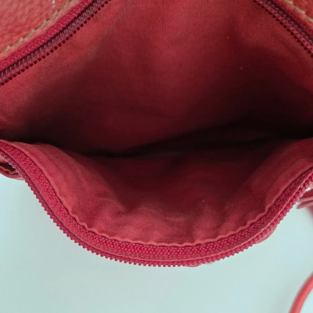 Vintage Fossil Crossbody Bag Red Pebbled Leather Boho Drawstring Small Womens OS